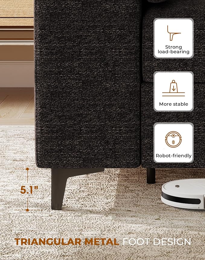 71.25" Modern Sofa Couch for Living Room, Deep Seat Sofas with 8” Cushion, Comfy 2-Seater Chenille Loveseat with Convertible Armrest, Removable Sofa Cover, High Leg (Dark Gray)