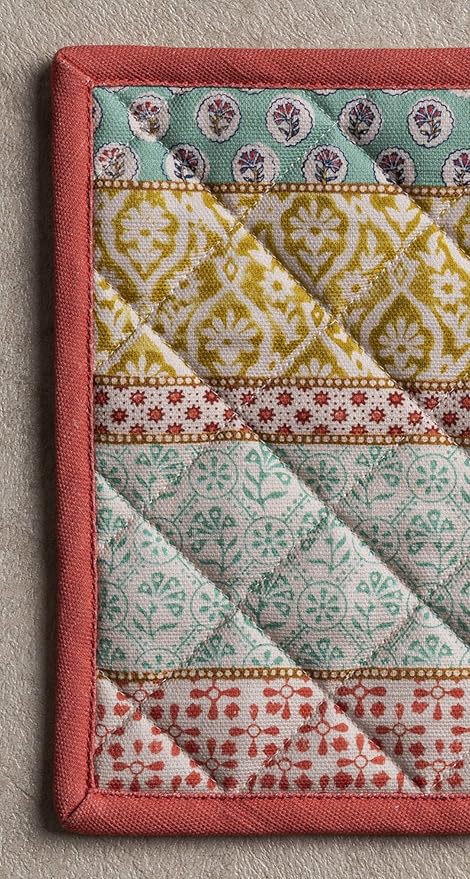 Maison d' Hermine Pot Holders Set 100% Cotton Heat Resistant Potholders 8" x 8" Hot Pads with Loop BBQ, Cooking, Baking, Grilling, Kitchen, Handling Hot Pans Spring/Summer (Pack of 2, Provence)