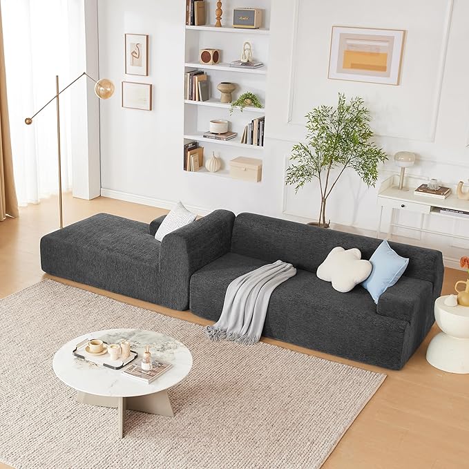 107" Modular Sectional Sofa, Boneless Couch Sponge Sectional Sofa for Living Room, High Density Sponges Cloud Couch,Modular L-Shape Sofa with Chaise, (DarkGary)