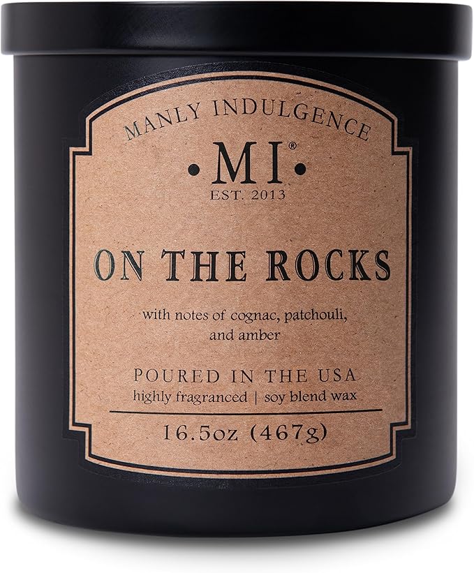 Manly Indulgence On The Rocks Scented Candles for Men, 2 Wick, 16.5 oz, Premium Soy Blend Wax, 60H Burn, Candles for Home Scented - Made in The USA