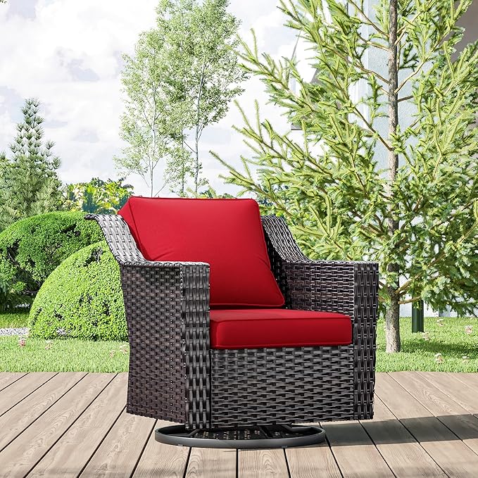 Wicker Patio Swivel Chairs, Outdoor Rocking Chair with Wide Armrest, Thickened Cushions, Patio Rattan Furniture for Deck, Porch Use
