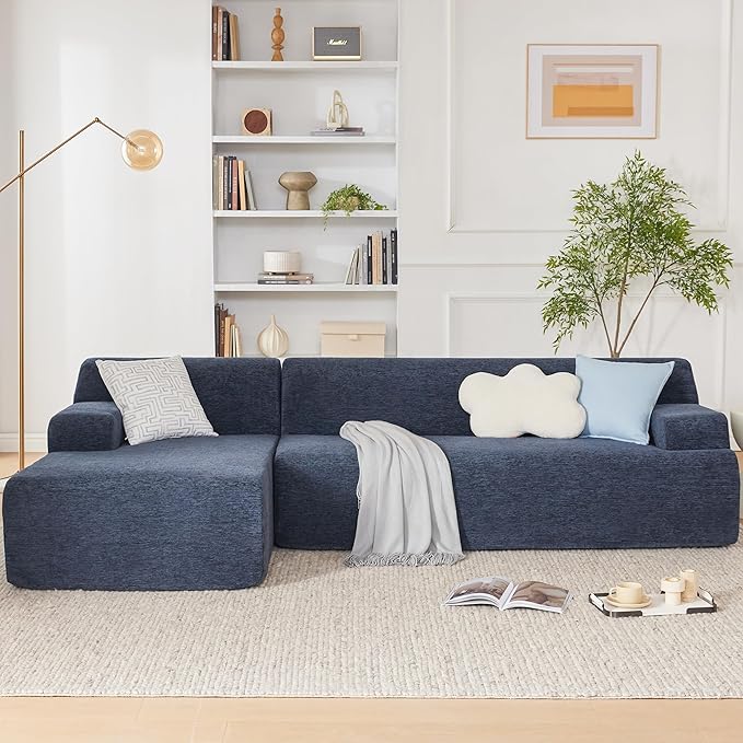 107” Chenille Modular Sectional Sofa, Modern Sofa Couch for Living Room, High Density Sponges Cloud Couch Sectional, L-Shape Couches for Living Room, Blue