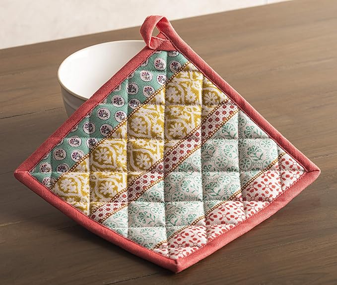 Maison d' Hermine Pot Holders 100% Cotton Heat Resistant Potholders 8" x 8" Hot Pads with Loop BBQ, Cooking, Baking, Grilling, Kitchen, Handling Hot Pans Spring/Summer (Pack of 1, Provence)