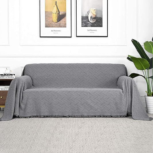 MYSKY HOME Couch Cover Sofa Covers for 2 Cushion Couch Sofa Protector Geometrical Couch Cover Living Room Sofa Throws Sofa Slipcovers for Pets, Kids(Large, 71" x 102", Grey)