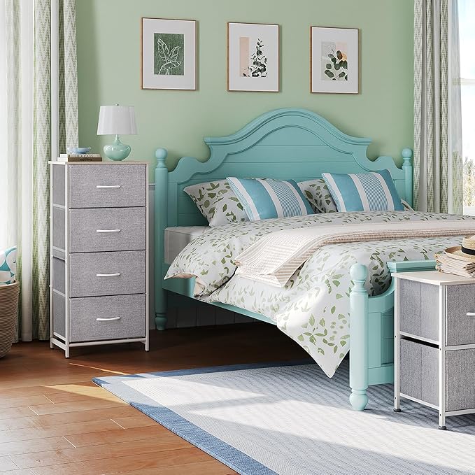 WLIVE 4 Drawers Dresser for Bedroom, Light Grey Fabric Clothes Storage Organizer Unit, Dresser for Hallway, Entryway, Closets, Sturdy Steel Frame, Wood Top