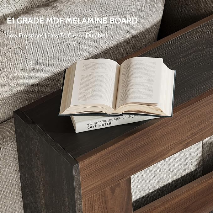 63-Inch Wood Console Table, Long Entryway Table with Storage Shelf, Farmhouse Narrow Sofa Table Behind The Couch for Living Room, Entryway, Hallway (Brown & Black)