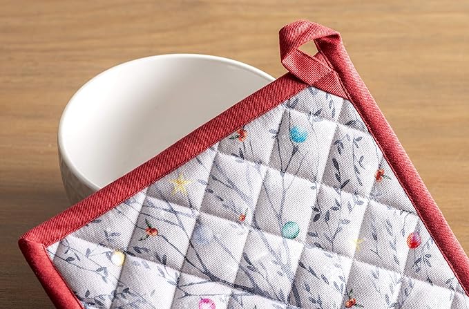 Maison d' Hermine Pot Holders 100% Cotton Heat Resistant Potholders 8" x 8" Hot Pads with Loop for Thanksgiving Christmas Decorations BBQ Cooking Baking Handling Hot Pans (Pack of 1, Fairy Christmas)