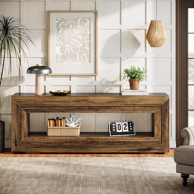 Tribesigns 63" Farmhouse Console Table, Narrow Entryway Sofa Table for Behind Couch, Long Sofa Station, Retro Wooden Entryway Accent Furniture for Living Room, Hallway, Entry, Brown