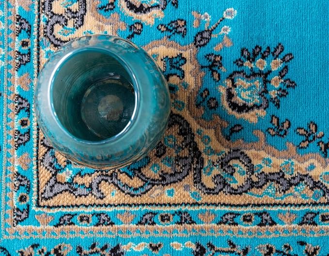 Unique Loom Reza Collection Traditional Persian Style Area Rug, 9 x 12 ft, Turquoise/Ivory