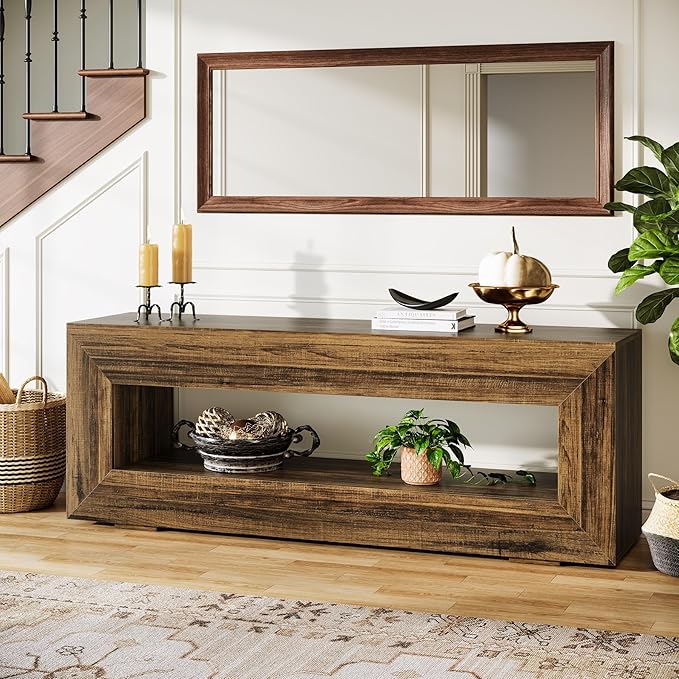 Tribesigns 63" Farmhouse Console Table, Narrow Entryway Sofa Table for Behind Couch, Long Sofa Station, Retro Wooden Entryway Accent Furniture for Living Room, Hallway, Entry, Brown