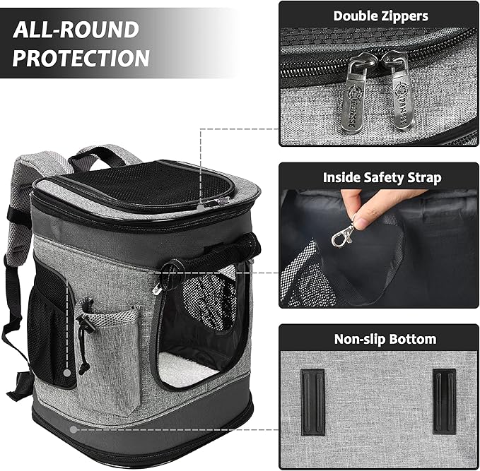 Kritter Planet Pet Carrier Backpack for Cats Dogs, Breathable Pet Backpack with 4 Mesh Window, Portable Pet Carrier for Camping