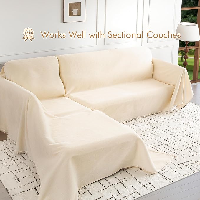 Couch Cover for 3-4 Cushion Couch Sofa Pet Friendly, Chenille Sectional L Shaped Sofa Cover Washable for Dogs Cats Kids, Furniture Protector Slipcover Decor for Living Room, 71"x150"