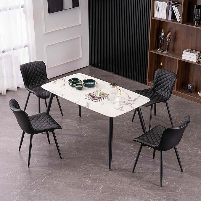 YOUTASTE Black Dining Chairs Set of 2, PU Leather Upholstered Mid-Century Modern Chair, with Thick Padded Back and Metal Legs, for Kitchen, Dining Room, Vanity, or Guest Waiting Room