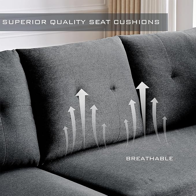 102" L-Shape Sofa Couch, Couch with Ottoman Coffee Table, 4 Seat Modern Sofa with Removable Cover for Apartment and Living Room, Dark Grey