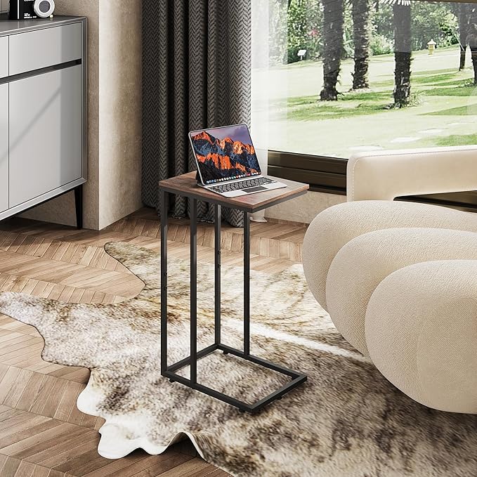 WLIVE Brown Side Table Set of 2, C Shaped End Table Sets, Small Sofa Side Tables Bedroom, Living Room, Home Office, 2-Tier Couch Bedside Table for Small Spaces