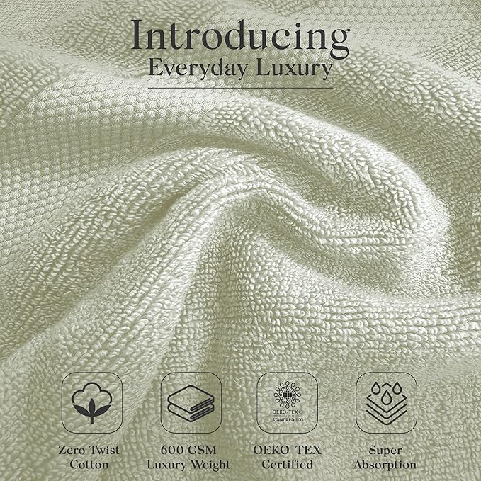 Premium Staple Cotton Bathroom Towel Set - Sage Green 600 GSM 6-Piece Luxury Bath Towel Set 3 Stripe - 2 Bath Towels, 2 Hand Towels & 2 Washclothes Set - High Absorbent & Quick Dry for Gym, Spa, Hotel