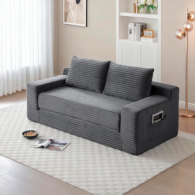 73" Cloud Loveseat Sofa Couch in a Box, 2 Seater Boneless Couch, Convertible Pull Out Sofa Bed with Pillows, No Assembly, Memory Foam, Modern Small Couches for Small Spaces (A-Grey)