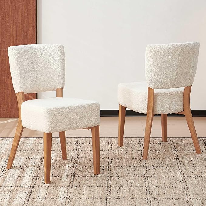 Howtek Modern Dining Chairs Set of 2 with 6.3" Thick Seat Cushions, Space-Saving Stackable Upholstered Kitchen Chairs, Ergonomic Backrest & Wood Grain Metal Legs, White