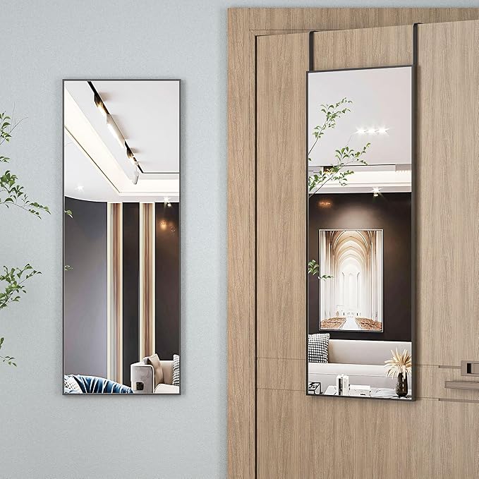 Hasipu Door Mirror Full Length, 44"x 16" Full Body Over The Door Hanging Wall Mounted Mirror for Bedroom, Living Room, Cloakroom, Square Black