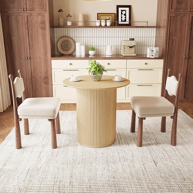 AVZEAR 31.5" Round Dining Table for 2 People, Small Kitchen Dinner Table with Fluted Wood Base, Farmhouse Circle Dining Tables for Home, Kitchen, Dining Room, Living Room (Nature)
