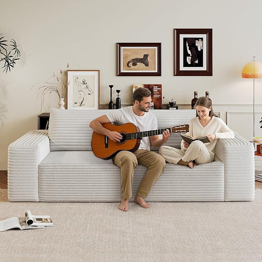 Cloud Loveseat Sofa, Modern Corduroy 2-Seater Couch with Deep Seat, No Assembly Required Memory Foam Sofa, Boneless Sofa in a Box for Bedroom, Apartment, Office,Small Space (White,70.8in)