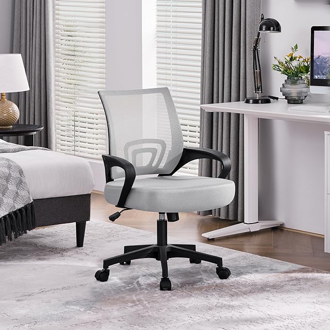 Yaheetech Ergonomic Office Chair Mid Back Computer Chair Mesh Desk Chair with Lumbar Support Armrest Executive Rolling Swivel Adjustable Task Chair for Adults, Grey