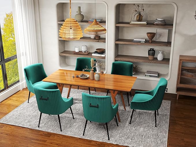 Velvet Dining Chairs Set of 8,Dark Green Upholstered Living Room Chairs with Black Metal Legs, Modern Tufted Accent Chairs for Living Room, Study Room, Kitchen