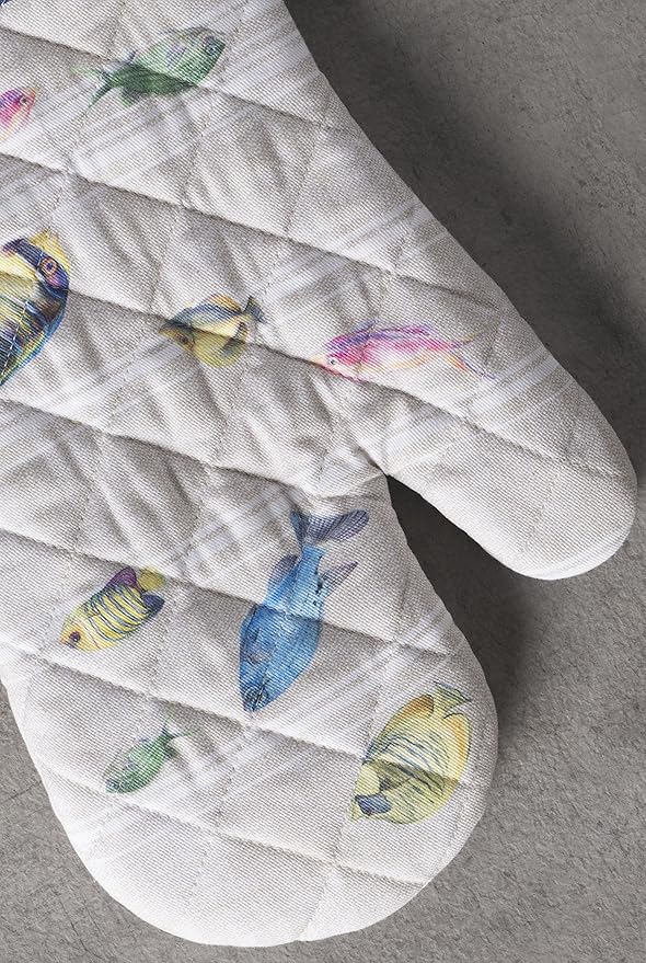 Maison d' Hermine Oven Gloves 100% Cotton Oven Mitt 7" x 13" with Loop Heat Resistant, BBQ, Cooking Gloves, Baking, Grilling, Kitchen, Handling Hot Pans Spring/Summer (Pack of 1, Poisson)