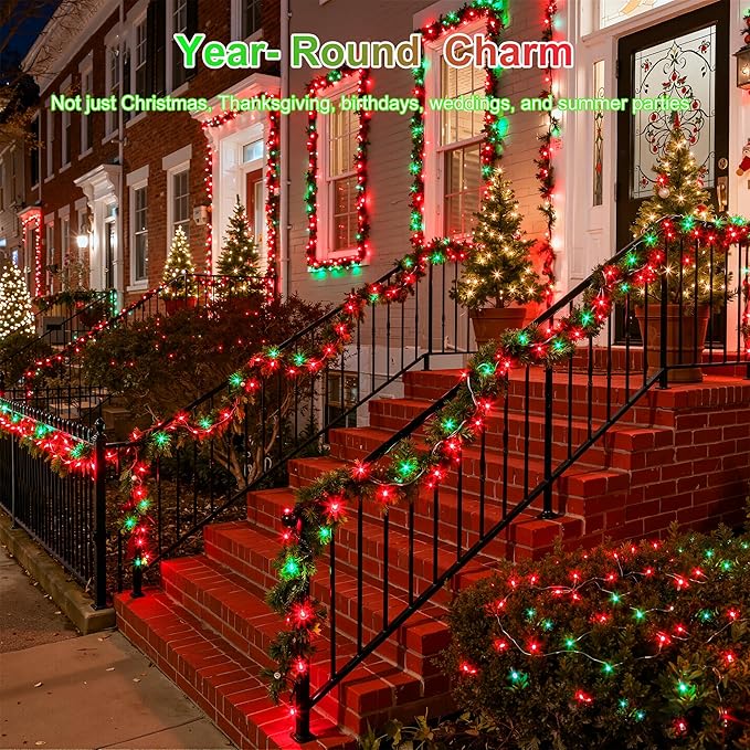 240FT 750LED Christmas Lights,12 Modes Red and Green Outdoor String Lights with Timer & Dimmable, Waterproof Green Wire Christmas String Lights for Tree Xmas Patio Fence Balcony Garden Party Decor