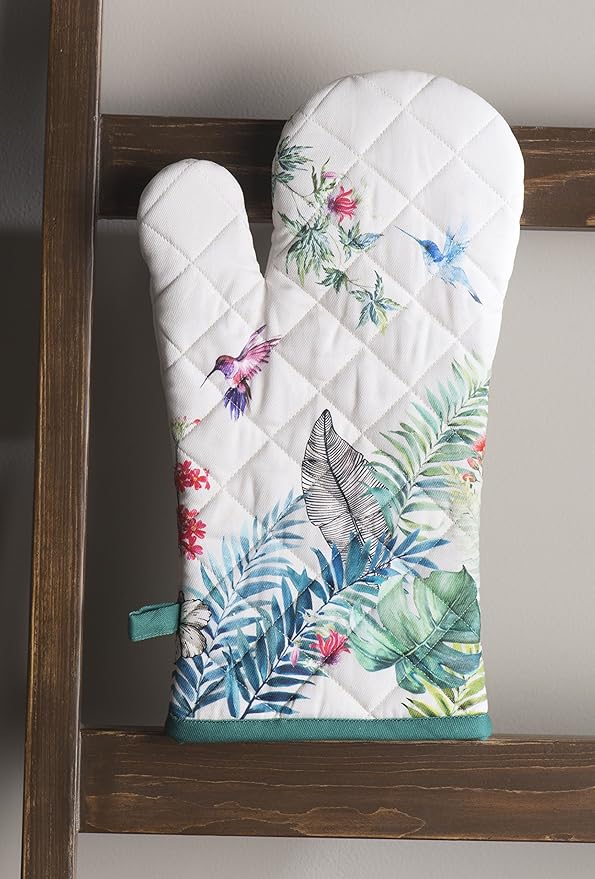 Maison d' Hermine Oven Gloves 100% Cotton Oven Mitt 7" x 13" with Loop Heat Resistant, BBQ, Cooking Gloves, Baking, Grilling, Kitchen, Handling Hot Pans Spring/Summer (Pack of 1, Tropiques)