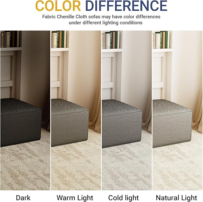 38“ Modular Sectional Sofa Convertible Cube Compressed Couch Seat Set, Combine L-Shaped U-Shaped, Free Assembly, Space-Saving for Living Room, Thick Foam Fabric Chenille Grey (Only Ottoman)