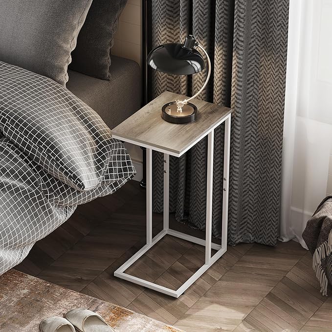 WLIVE Side Table, C Shaped End Table for Couch, Sofa and Bed, Large Desktop C Table for Living Room, Bedroom, Bedside, Creamy Greige