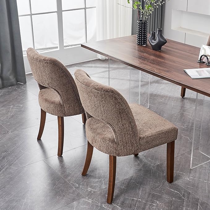 VKNOW Wooden Dining Chairs Set of 6, Modern Fabric Upholstered Dining Room Chair Kitchen Chairs, Farmhouse Dinner Chair for Kitchen Dining Room, Brown