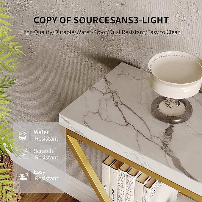 Garvee 3-Tier Entryway Table, Industrial Console Sofa Table with Storage, Accent Table with Open Shelves, X-Shaped Metal Frame, Foyer Table for Entryway, Hallway, White