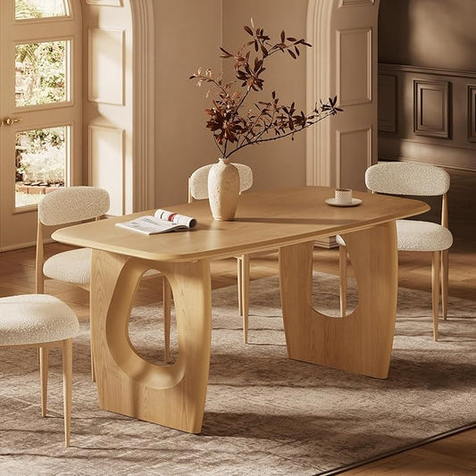 Morden Fort Modern Dining Table for 4-6 People,68'' Rectangle Dining Table, Kitchen Table with Pedestal Base, Dinner Table for Dining Room, Kitchen, Living Room (Natural)