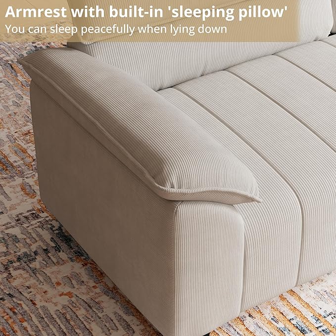 ANCTOR 82.7" Corduroy Sofa, Comfy Couch with Deep Seats, Modern 3 Seater, Oversized Loveseat for Living Room,Office,Apartment Lounge,Easy Assembly, Beige