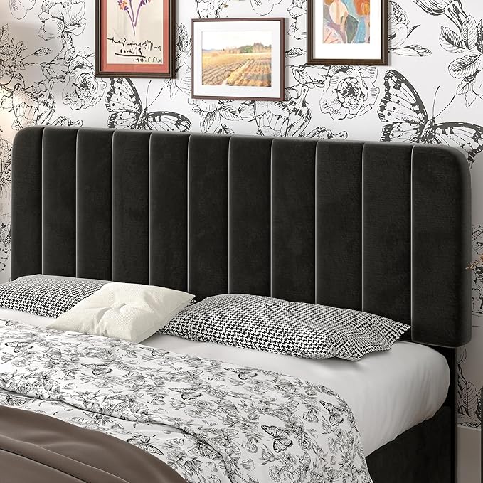 VECELO Queen Size Upholstered Bed Frame with 4 Drawers and Headboard, Velvet Platform Storage Bedframe, Wooden Slats Support, No Box Spring Needed,Black