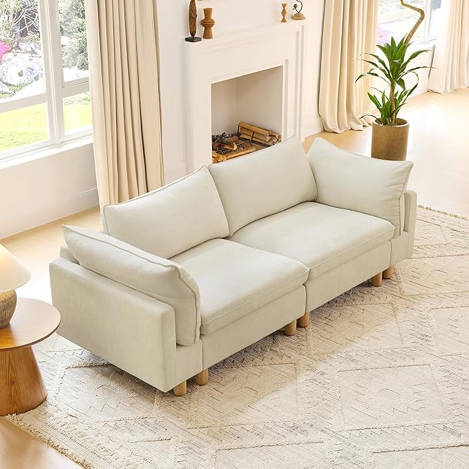 CHITA 92" Super Large Sectional Couches for Living Room, Modular Cloud Couch Sectional Sofa, Premium Fabric Couches, Down Filled, High Density Foam, Chenille in Cream, 2 Seater Loveseat