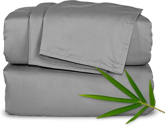 Pure Bamboo California King Sheets, Genuine 100% Organic Viscose Derived from Bamboo Bed Sheet Set, Soft & Cooling, Double Stitching, 2 Year Quality Promise (California King, Stone Grey)