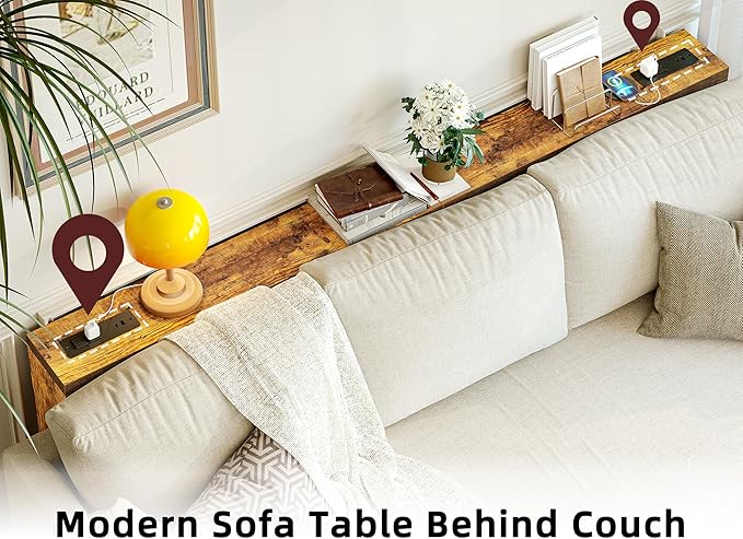 TIQLAB Sofa Table, 79 inch Long Console Table Behind Couch, Narrow Entryway Table with Angled Metal Frame, Industrial Console Table for Entryway, Rustic Brown