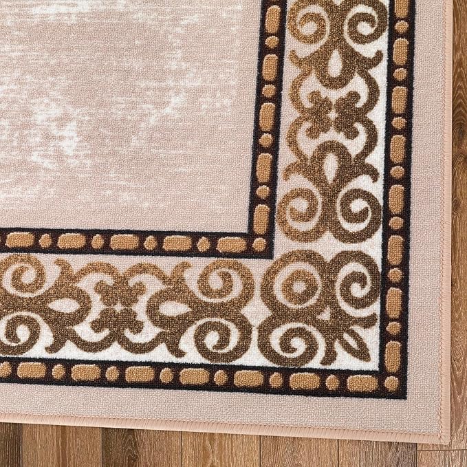 Antep Rugs Alfombras Bordered Modern 3x5 Non-Slip (Non-Skid) Low Pile Rubber Backing Indoor Area Rug (Beige, 3' x 5')