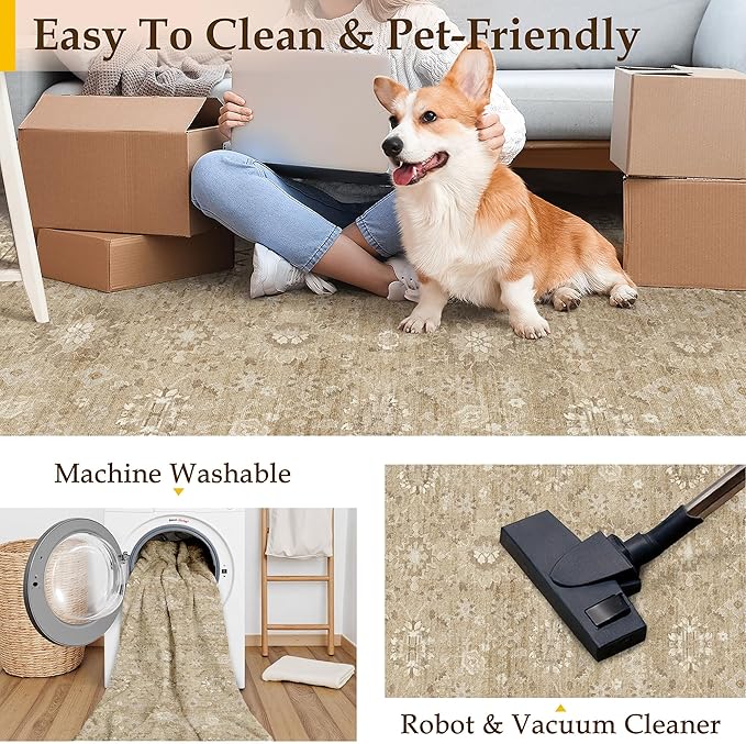 2x3 Brown Entryway Area Rug Machine Washable Doormat Kitchen Vintage Distressed Non Slip Carpet Indoor Traditional Floral Accent Throw Small Rug for Bathroom Office Bedroom Living Dining Room