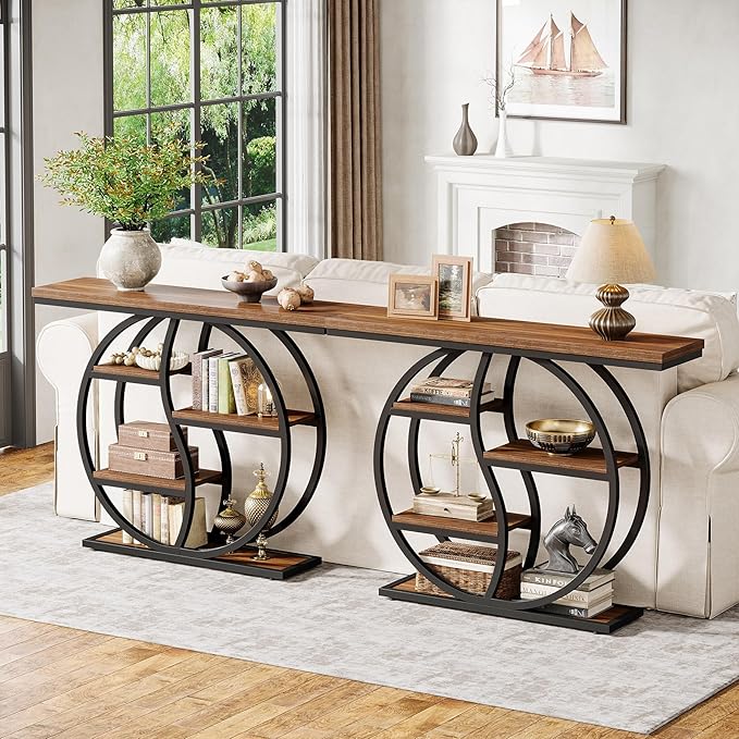 Tribesigns 47.24" Entryway Table, Industrial 5-Tier Console Sofa Table with Multiple Storage Shelves, Narrow Wood Accent Long Tables with Metal Frame for Small Spaces, Hallway, Foyer, Rustic Brown