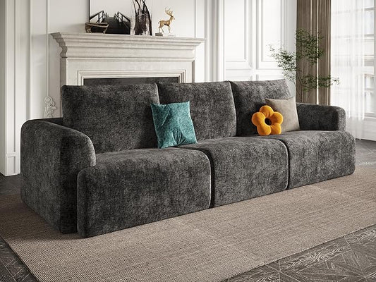 EASE MOOSE Boneless Couch for Living Room, Sectional Cloud Sofa, Modular Cloud Couch, 3-Seater Deep Seat Sofas with Pillow for Bedroom, Apartment, No Assembly Required, Chenille (Dark Grey)