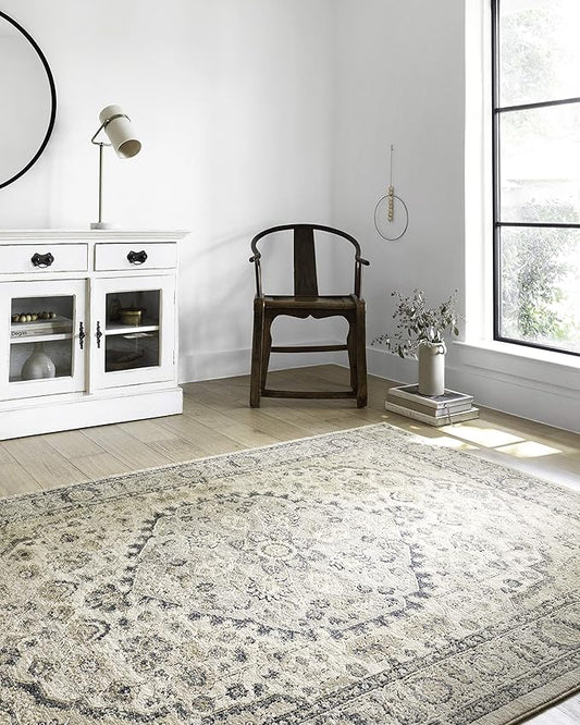 Loloi Teagan Collection TEA-01 Natural/Lt. Grey 5'-3" x 7'-6" Area Rug, Large, Soft Neutral Rug, High-Traffic for Living Room, Bedroom, Home Office, Dining Area