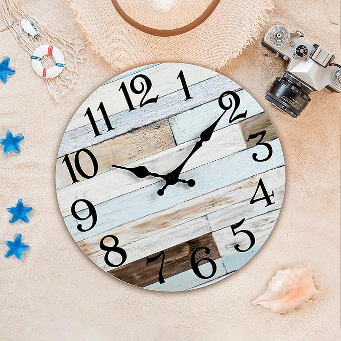 Wall Clock Battery Operated 16 Inch Silent Non-Ticking Coastal Country Style Decorative for Living Room, Kitchen, Home,Bathroom, Bedroom, Laundry Room