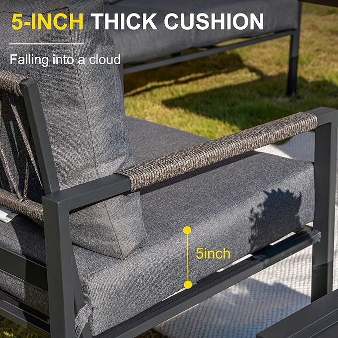 Sundale Outdoor 2 Pieces Patio Set Outdoor Metal Furniture Sets with Loveseat and Side Table, Outdoor Patio Couch for Garden, Backyard, Porch, or Balcony, All-Weather Patio Sofa with Cushions