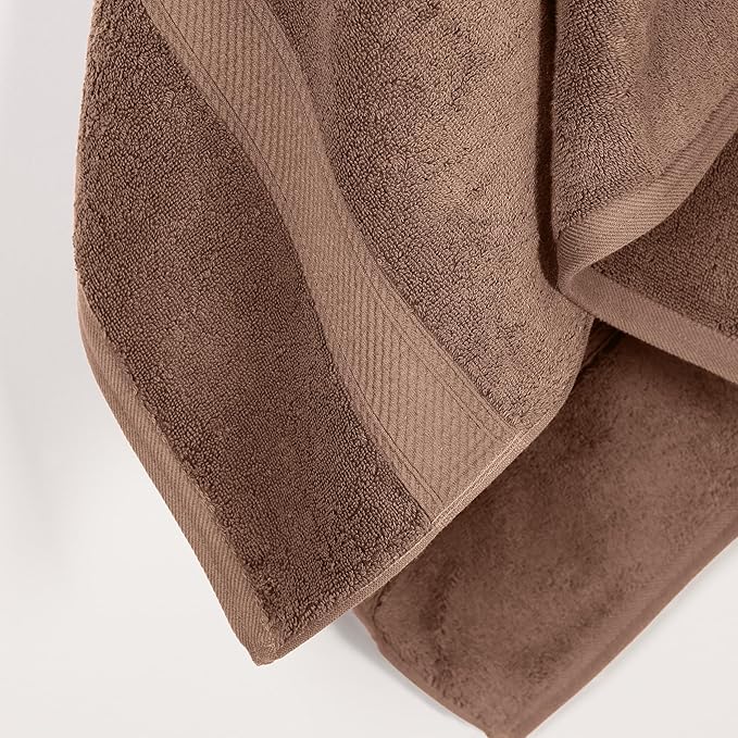 Superior Egyptian Cotton Pile Bath Towel Set of 2, Ultra Soft Luxury Towels, Thick Plush Essentials, Absorbent Heavyweight, Guest Bath, Hotel, Spa, Home Bathroom, Shower Basics, Chocolate