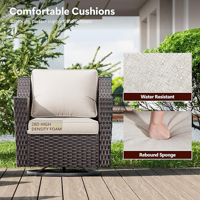 Wicker Patio Swivel Chairs, Outdoor Rocking Chair with Wide Armrest, Thickened Cushions, Patio Rattan Furniture for Deck, Porch Use