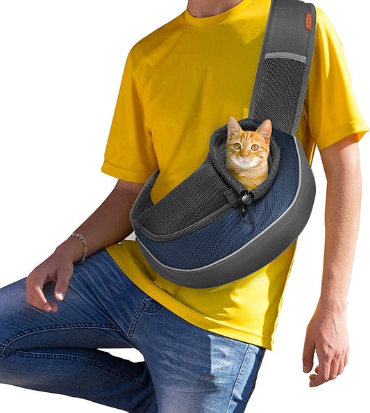 FDJASGY Pet Sling Carrier for Small Dogs Cats,Breathable Mesh Travelling Hand Free Puppy Backpack with Pouch and Adjustable Strap Carrier
